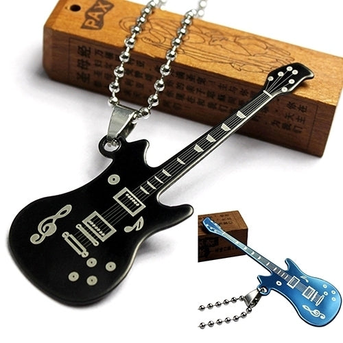 Mens Womens Unisex Guitar Pendant Beaded Chain Sweater Necklace Fashion Jewelry Image 3