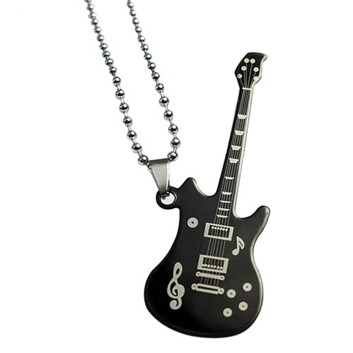 Mens Womens Unisex Guitar Pendant Beaded Chain Sweater Necklace Fashion Jewelry Image 6