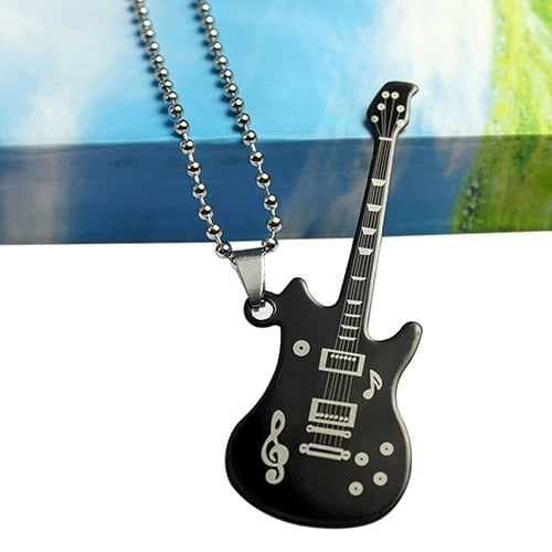 Mens Womens Unisex Guitar Pendant Beaded Chain Sweater Necklace Fashion Jewelry Image 8