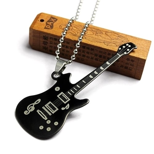 Mens Womens Unisex Guitar Pendant Beaded Chain Sweater Necklace Fashion Jewelry Image 9