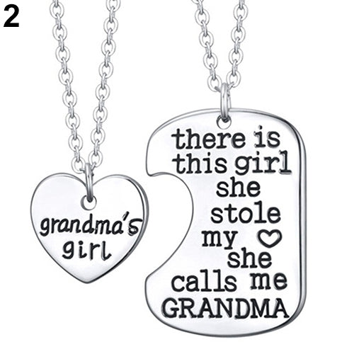 1 Set 2 Pcs English Letters Carved Mommy Daddy Girl Pendant Chain Necklaces Image 4
