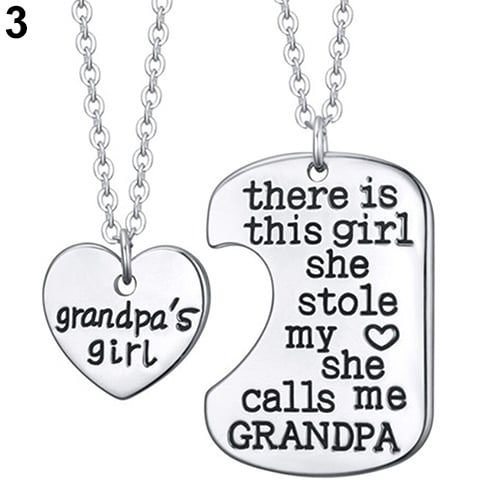 1 Set 2 Pcs English Letters Carved Mommy Daddy Girl Pendant Chain Necklaces Image 1