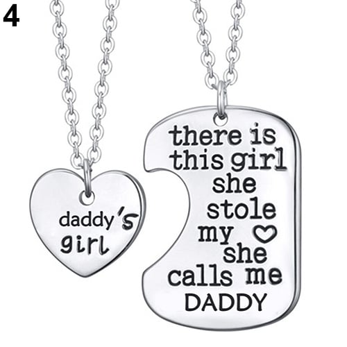 1 Set 2 Pcs English Letters Carved Mommy Daddy Girl Pendant Chain Necklaces Image 1