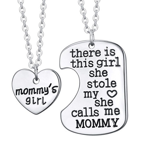 1 Set 2 Pcs English Letters Carved Mommy Daddy Girl Pendant Chain Necklaces Image 8