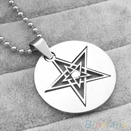 Men Women Fashion Hollow Double Layers Pentagram Pendant Beads Chain Necklace Image 1