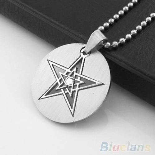 Men Women Fashion Hollow Double Layers Pentagram Pendant Beads Chain Necklace Image 3