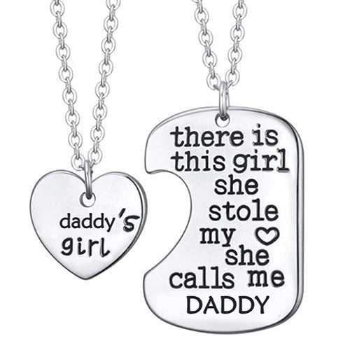 1 Set 2 Pcs English Letters Carved Mommy Daddy Girl Pendant Chain Necklaces Image 11