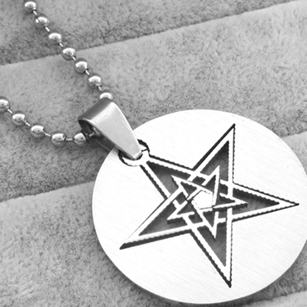 Men Women Fashion Hollow Double Layers Pentagram Pendant Beads Chain Necklace Image 4