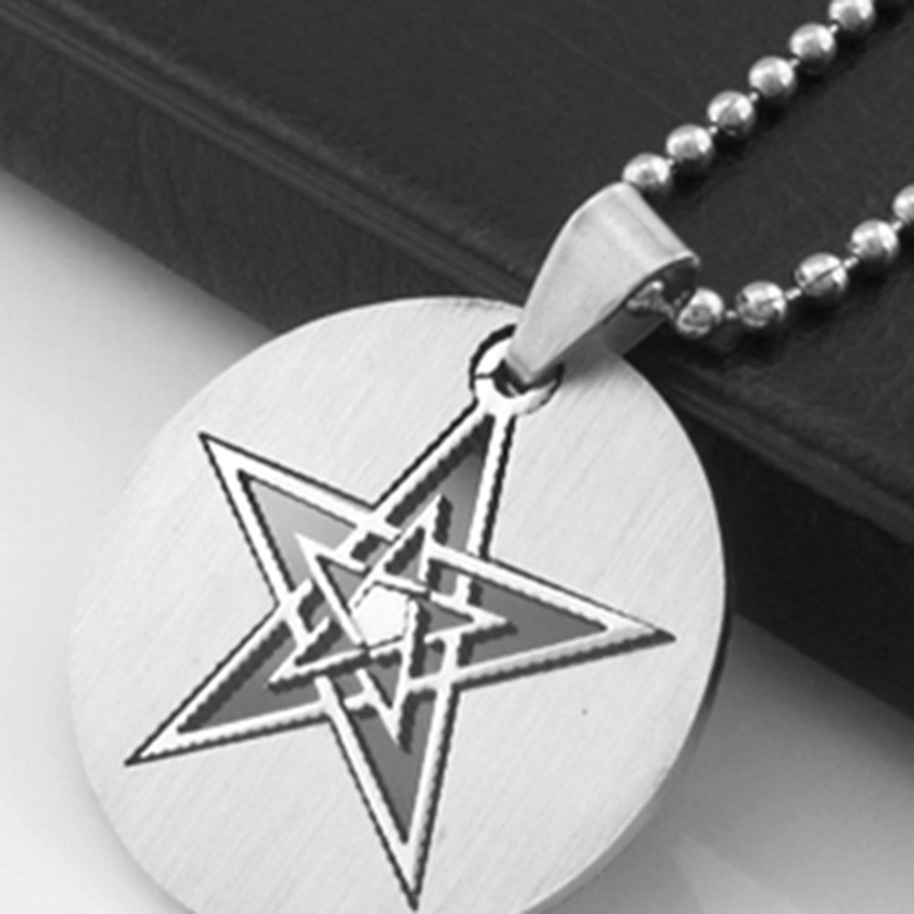 Men Women Fashion Hollow Double Layers Pentagram Pendant Beads Chain Necklace Image 6