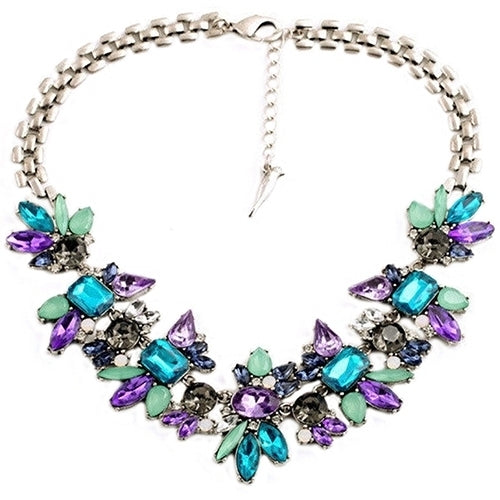 Womens Rhinestone Flower Cluster Bib Pendant Choker Chain Charm Pendant Necklace Image 1