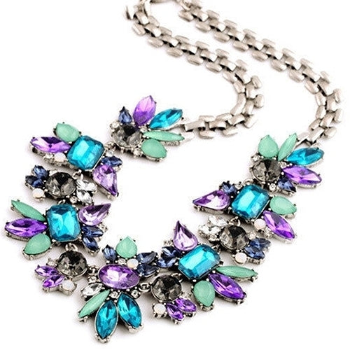 Womens Rhinestone Flower Cluster Bib Pendant Choker Chain Charm Pendant Necklace Image 2