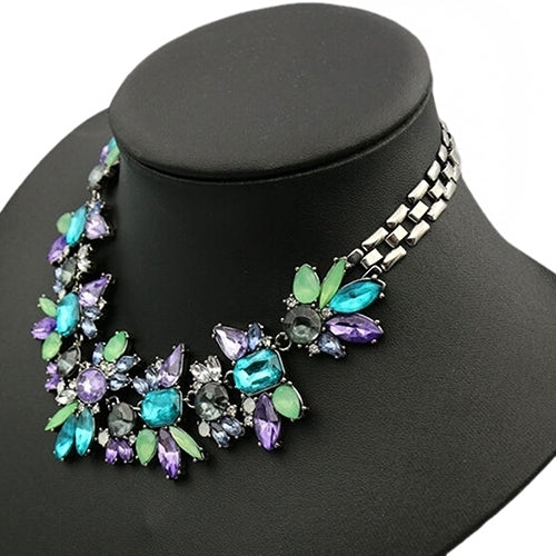 Womens Rhinestone Flower Cluster Bib Pendant Choker Chain Charm Pendant Necklace Image 3