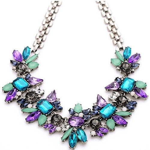 Womens Rhinestone Flower Cluster Bib Pendant Choker Chain Charm Pendant Necklace Image 4