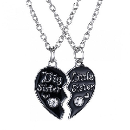 2 Pcs Letter Carved Sister Love Heart Pendant Friendship Matching Necklaces Image 1