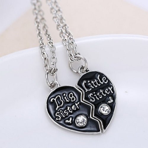 2 Pcs Letter Carved Sister Love Heart Pendant Friendship Matching Necklaces Image 2