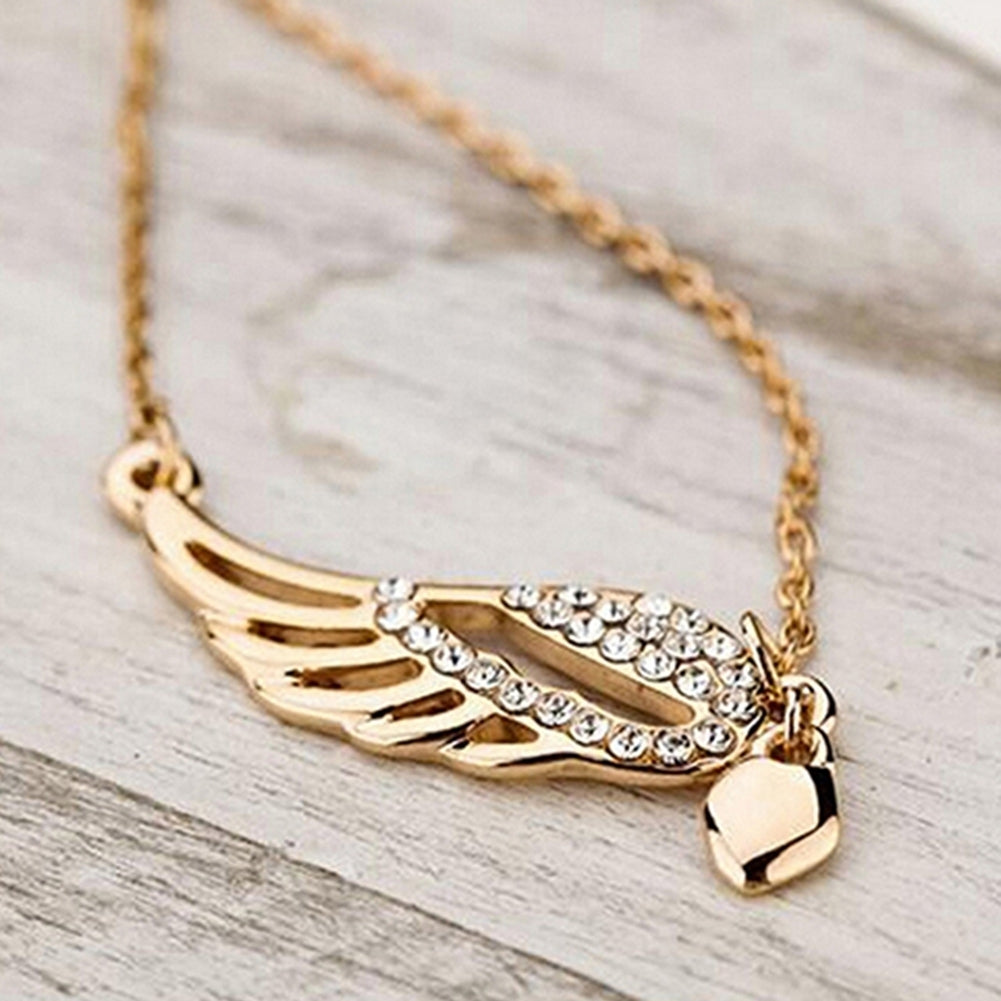 Fashion Womens Charm Jewelry Angel Wings Love Heart Pendant Chain Necklace Image 1