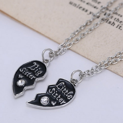 2 Pcs Letter Carved Sister Love Heart Pendant Friendship Matching Necklaces Image 3