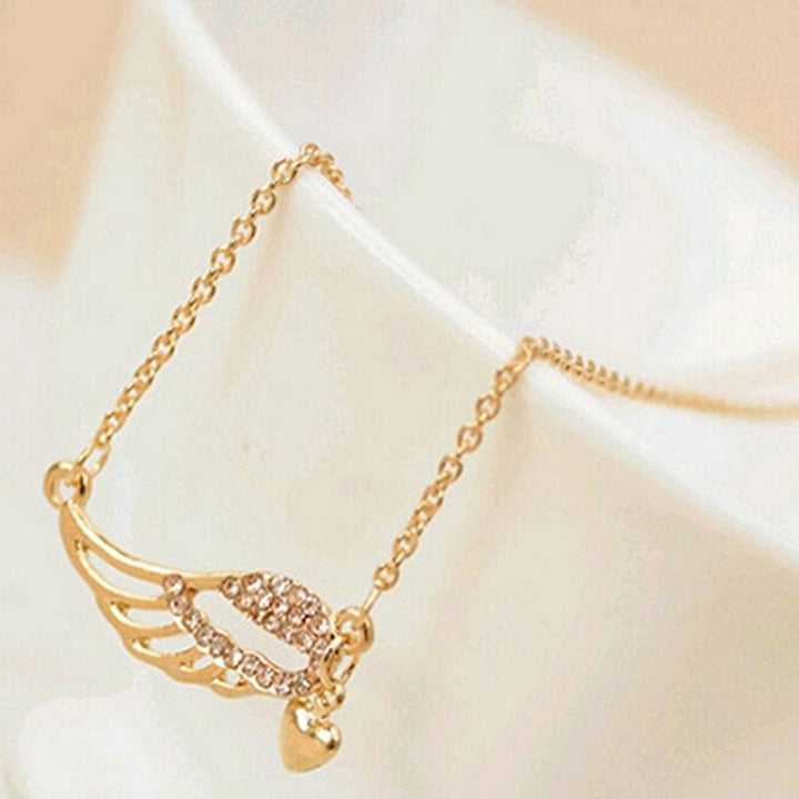 Fashion Womens Charm Jewelry Angel Wings Love Heart Pendant Chain Necklace Image 2