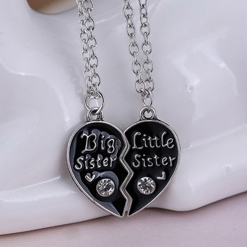 2 Pcs Letter Carved Sister Love Heart Pendant Friendship Matching Necklaces Image 4