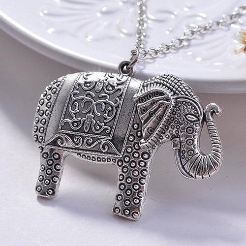 Charm Elegant Fashion Elephant Pendant Sweater Chain Retro Silver Color Necklace Image 1