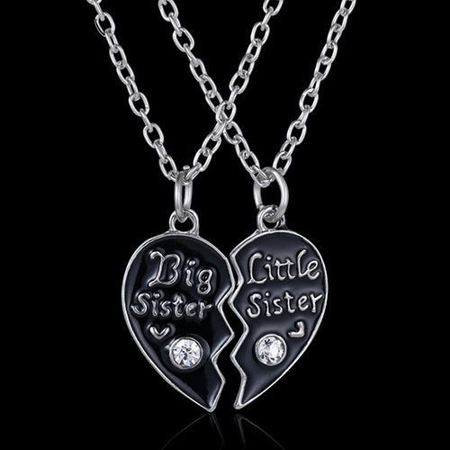 2 Pcs Letter Carved Sister Love Heart Pendant Friendship Matching Necklaces Image 6