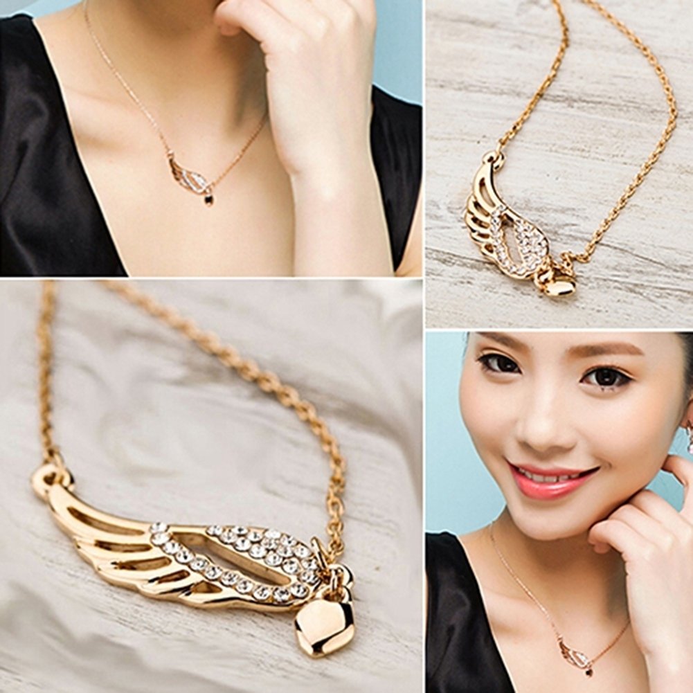 Fashion Womens Charm Jewelry Angel Wings Love Heart Pendant Chain Necklace Image 4