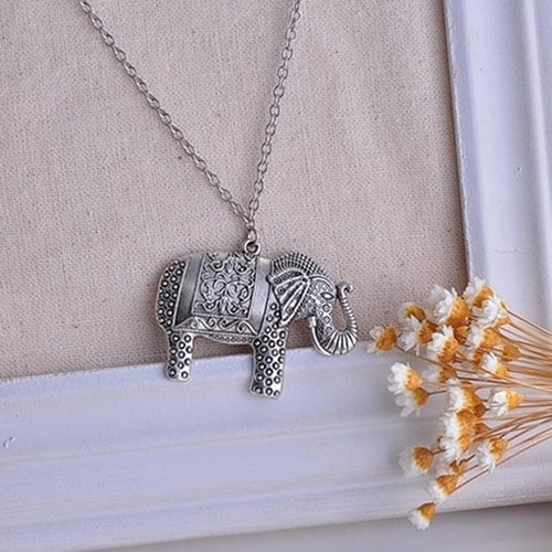 Charm Elegant Fashion Elephant Pendant Sweater Chain Retro Silver Color Necklace Image 2