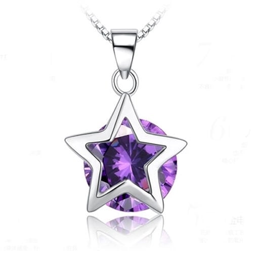 Women Silver Plated Cubic Zirconia Star Crystal Pendant Necklace Chain Image 4