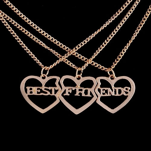 3 Pcs Gold Plated Heart Pendant Necklace Best Friends Necklaces Jewelry Gift Image 1