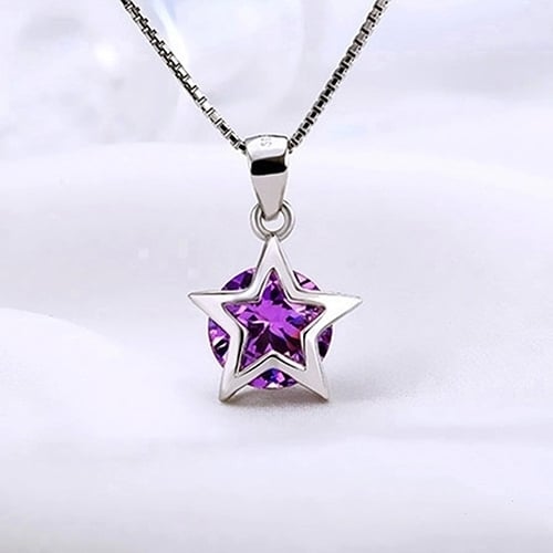 Women Silver Plated Cubic Zirconia Star Crystal Pendant Necklace Chain Image 4