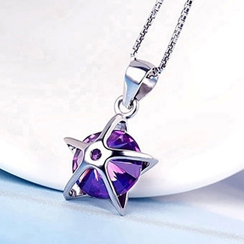 Women Silver Plated Cubic Zirconia Star Crystal Pendant Necklace Chain Image 6