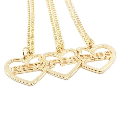 3 Pcs Gold Plated Heart Pendant Necklace Best Friends Necklaces Jewelry Gift Image 2