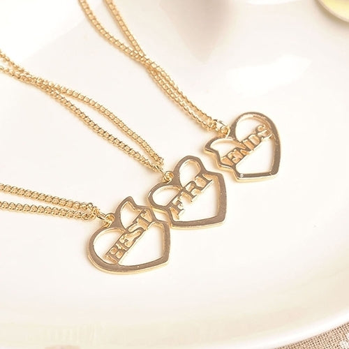 3 Pcs Gold Plated Heart Pendant Necklace Best Friends Necklaces Jewelry Gift Image 3