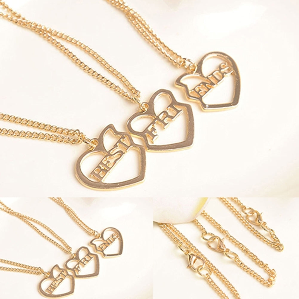 3 Pcs Gold Plated Heart Pendant Necklace Best Friends Necklaces Jewelry Gift Image 4