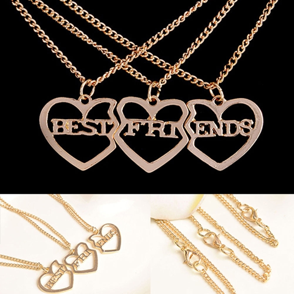 3 Pcs Gold Plated Heart Pendant Necklace Best Friends Necklaces Jewelry Gift Image 6