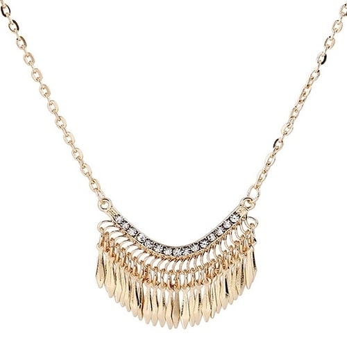 Womens Golden Color Tassels Pendent Rhinestone Choker Long Chain Party Necklace Image 1