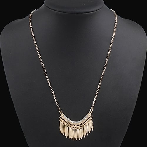 Womens Golden Color Tassels Pendent Rhinestone Choker Long Chain Party Necklace Image 2