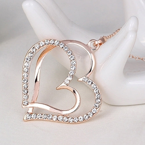 Womens Romantic Double Love Heart Rhinestone Choker Chain Necklace Jewelry Gift Image 7