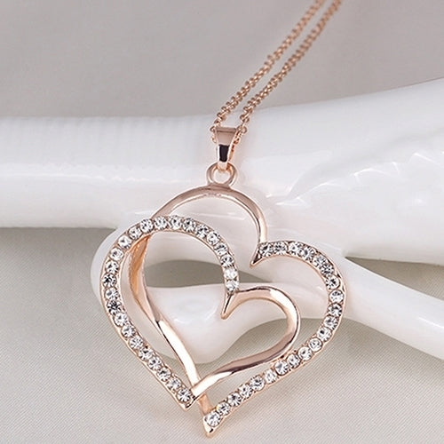 Womens Romantic Double Love Heart Rhinestone Choker Chain Necklace Jewelry Gift Image 8