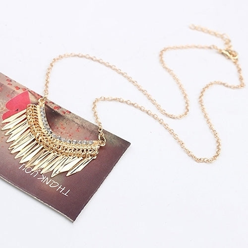 Womens Golden Color Tassels Pendent Rhinestone Choker Long Chain Party Necklace Image 4