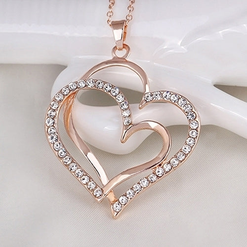 Womens Romantic Double Love Heart Rhinestone Choker Chain Necklace Jewelry Gift Image 10