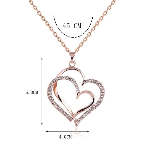 Womens Romantic Double Love Heart Rhinestone Choker Chain Necklace Jewelry Gift Image 11