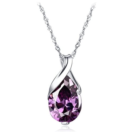 Womens Purple Zircon Teardrop Pendant Chain Choker Necklace Noble Jewelry Gift Image 1