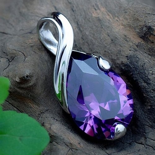 Womens Purple Zircon Teardrop Pendant Chain Choker Necklace Noble Jewelry Gift Image 6