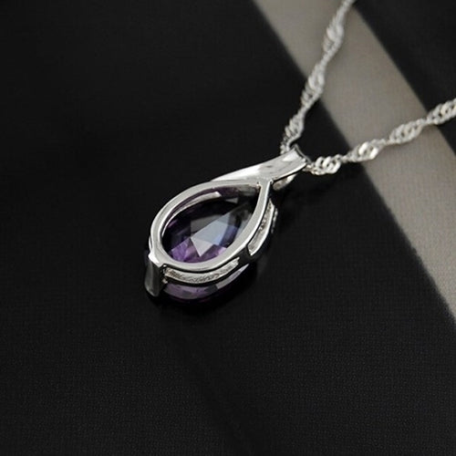 Womens Purple Zircon Teardrop Pendant Chain Choker Necklace Noble Jewelry Gift Image 10