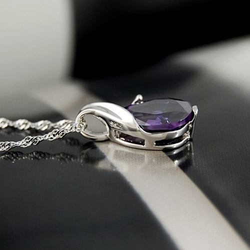 Womens Purple Zircon Teardrop Pendant Chain Choker Necklace Noble Jewelry Gift Image 11