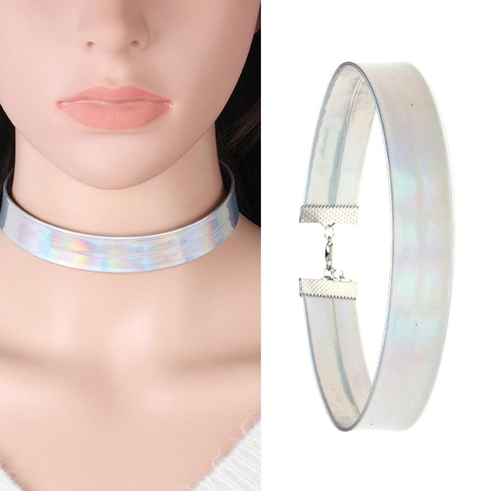 Colorful Holographic Choker Collar Necklace Laser Punk Jewelry Charm Lady Gift Image 1