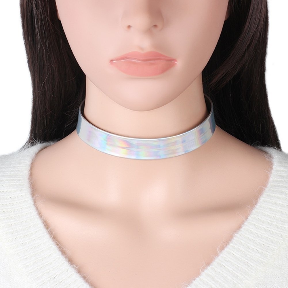 Colorful Holographic Choker Collar Necklace Laser Punk Jewelry Charm Lady Gift Image 2