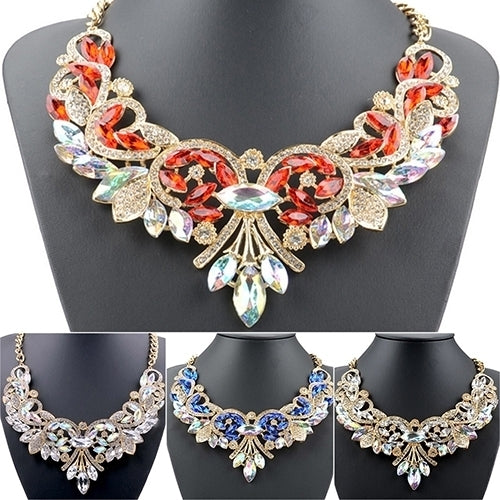 Colorful Rhinestone Flower Pendent Chain Choker Statement Collar Bib Necklace Image 1