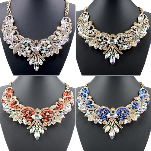 Colorful Rhinestone Flower Pendent Chain Choker Statement Collar Bib Necklace Image 3